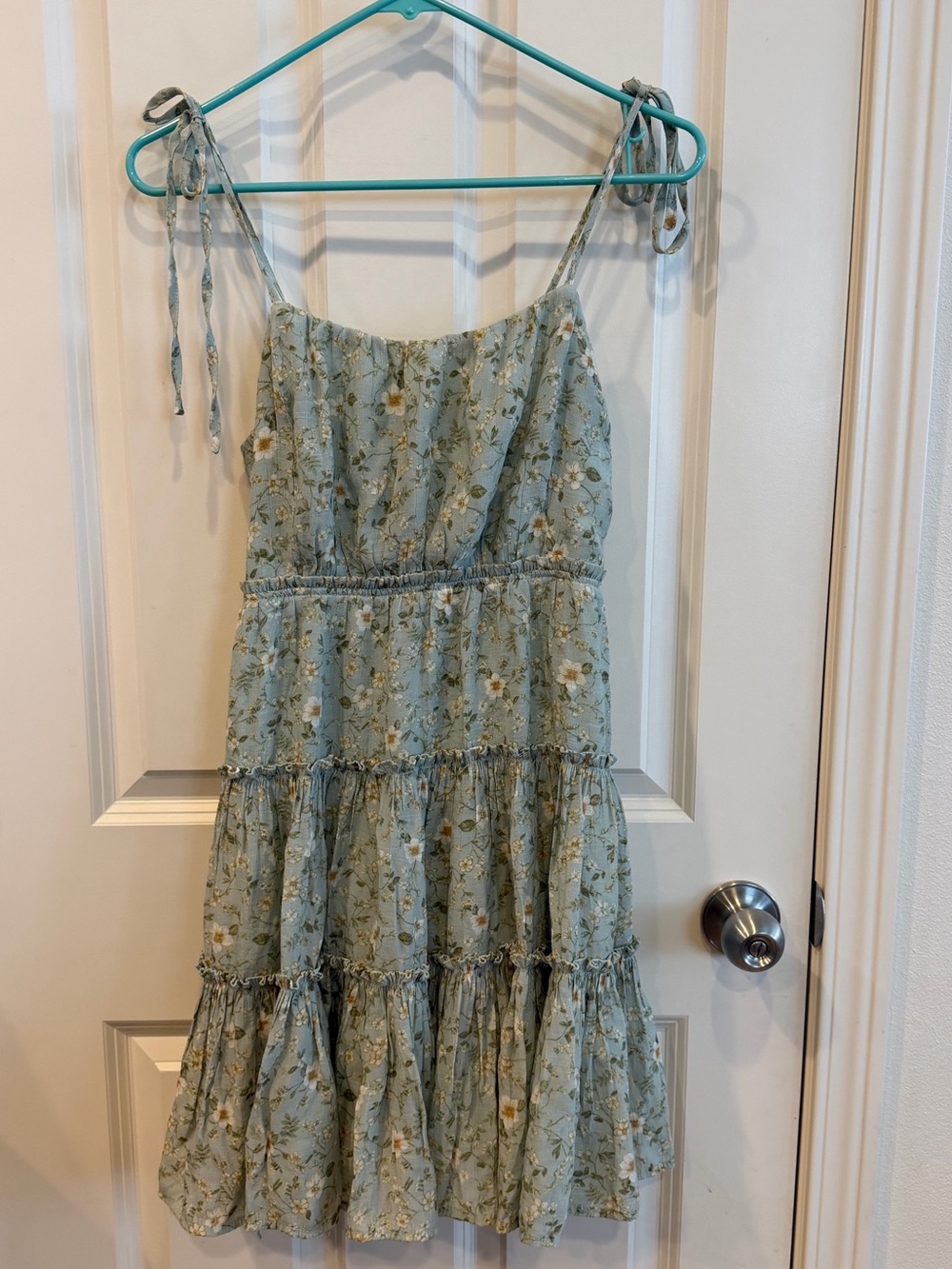 Women’s Sage Floral Tiered Sundress with Tie Straps